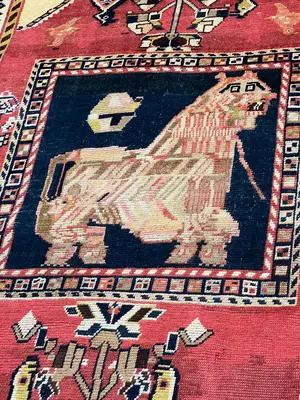 Antique Red Persian Gabbeh Lion 4