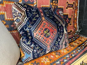 Vintage Navy Persian Yalameh Dog Bed Pillow