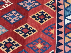 Vintage Red Persian Shirvan Kelim Square