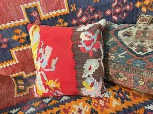 Vintage Red Romania Besarabian Kelim Pillow Pillow