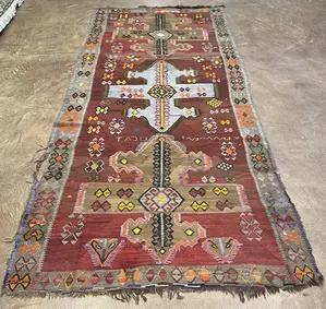 Vintage Rust Persian Kurdish Kelim Remnant Runner