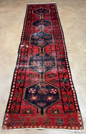 Vintage Red Persian Hamadan Remnant Runner