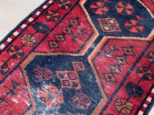 Vintage Red Persian Hamadan Remnant Runner