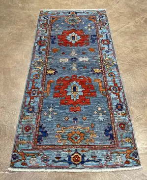 New Blue Afghanistan Modern Mahal Runner