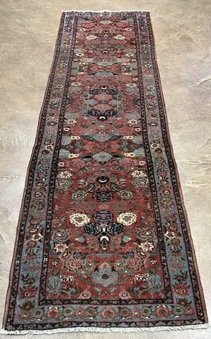 Vintage Red Persian Hamadan Gol Farangi Runner