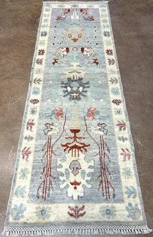 New Blue Afghanistan Modern Oushak Runner