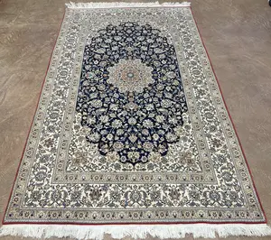 Vintage Blue Persian Isfahan With Silk Highlights 6