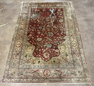 Vintage Red Turkey Turkish Silk Tabriz 4