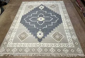 New Grey India Modern Dhurrie Heriz 9
